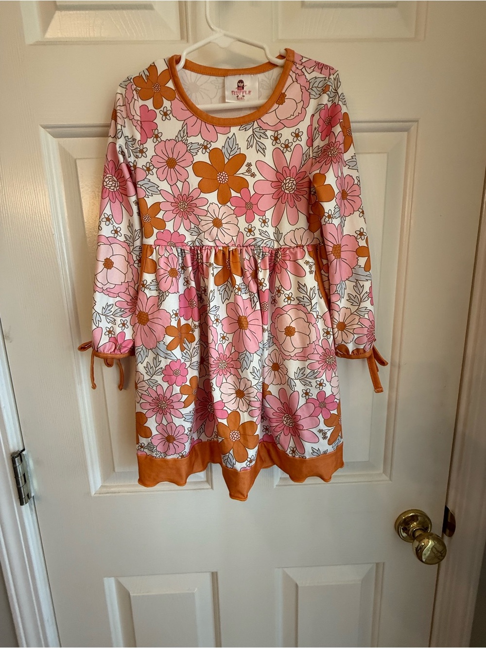 Ruffle Butts Pink & Orange Floral Long Sleeve Girls' Dress